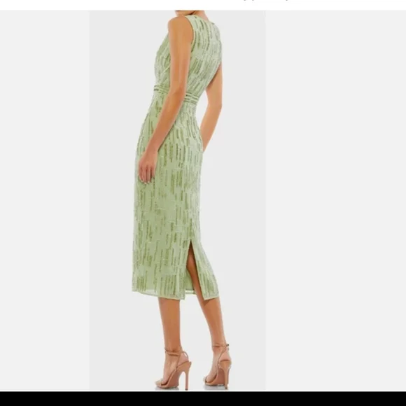 NWT Mac Duggal Beaded Sleeveless Midi Dress Saffron Size 0 Sage #93597 - Picture 2 of 9